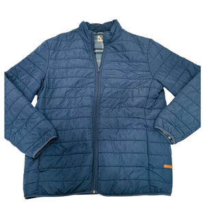 Voyager Mens XXL Quilted Puffer Jacket Navy Plaid Fleece Lined Full Zip Warm
